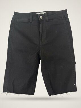 Free People Black Denim Shorts • Raw Hem • Size 27